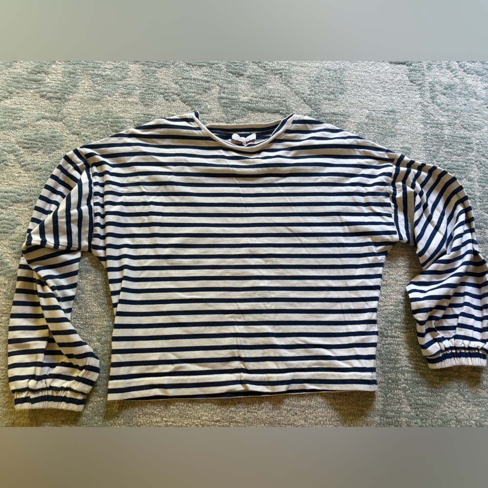 Parker Navy and White Striped Crew Neck Top